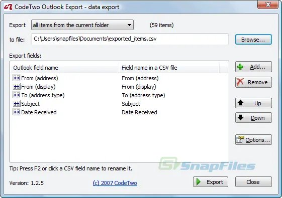 CodeTwo Outlook Export Ảnh chụp màn hình 1