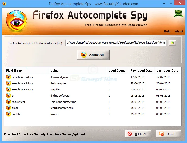 Firefox Autocomplete Spy Ảnh chụp màn hình 1