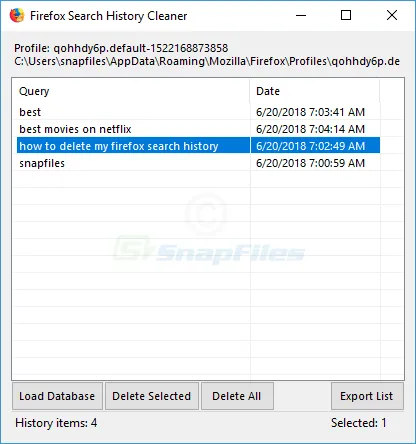 Firefox Search History Cleaner Ảnh chụp màn hình 1