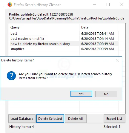 Firefox Search History Cleaner Ảnh chụp màn hình 2