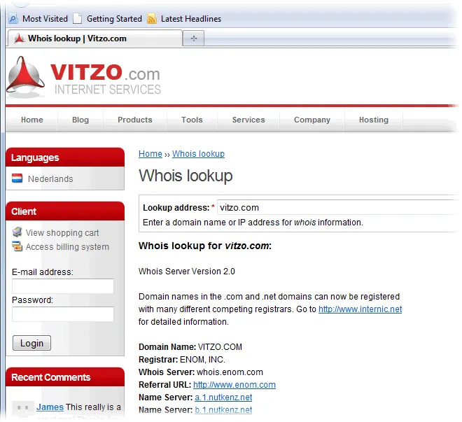 Vitzo WHOIS for Firefox Ảnh chụp màn hình 2