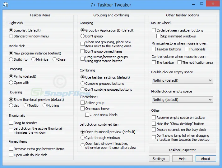 7+ Taskbar Tweaker Ảnh chụp màn hình 1