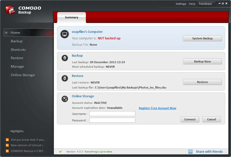 Comodo Backup Ảnh chụp màn hình 1