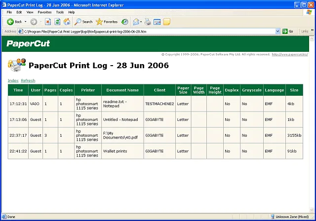 PaperCut Print Logger Ảnh chụp màn hình 1