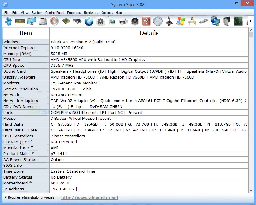 System Spec Ảnh chụp màn hình 1