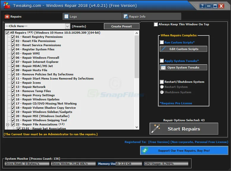 Tweaking.com Windows Repair Ảnh chụp màn hình 1